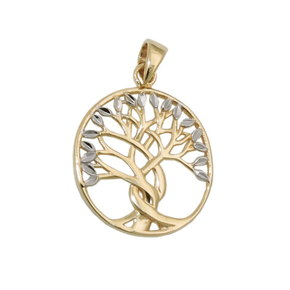 Lebensbaum-Anhänger bicolor diamantiert 17x16mm 9 Karat Gelbgold
