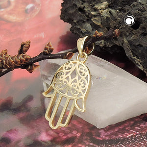 Hand der Fatima Anhänger filigran 16x12mm 9 Karat Gelbgold