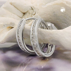 Zirkonia-Scharniercreole 14x3mm 9 Karat Weißgold