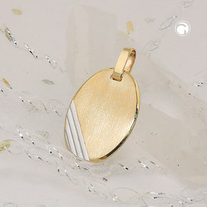 Gravuranhänger oval bicolor rhodiniert 18x13mm 9 Karat Gelbgold