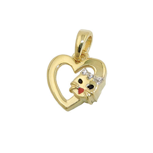 Herzanhänger Katzenkopf Zirkonia 10x10mm 9 Karat Gelbgold
