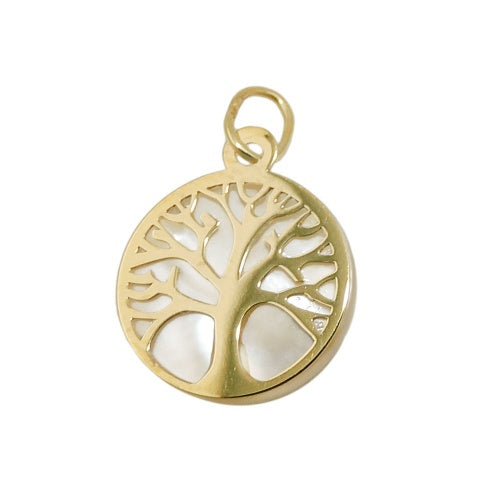 Lebensbaum-Anhänger mit Perlmutt 12mm 9 Karat Gelbgold