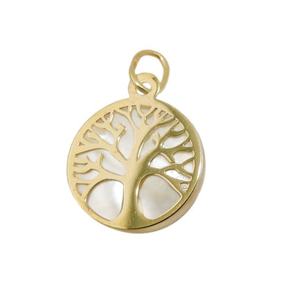 Lebensbaum-Anhänger mit Perlmutt 12mm 9 Karat Gelbgold