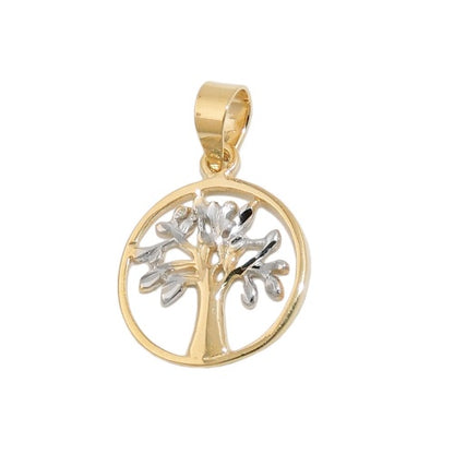 Lebensbaum-Anhänger bicolor rhodiniert 12mm 9 Karat Gelbgold