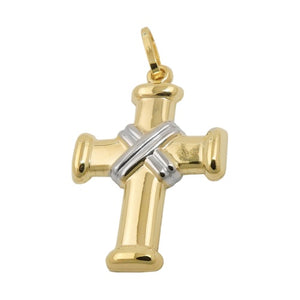 Kreuzanhänger bicolor seilumwunden 20x15mm 9 Karat Gelbgold
