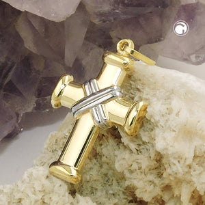 Kreuzanhänger bicolor seilumwunden 20x15mm 9 Karat Gelbgold