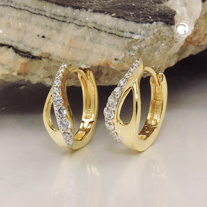 Tropfen-Klappcreole Zirkonia diagonal 13x5mm 9 Karat Gelbgold