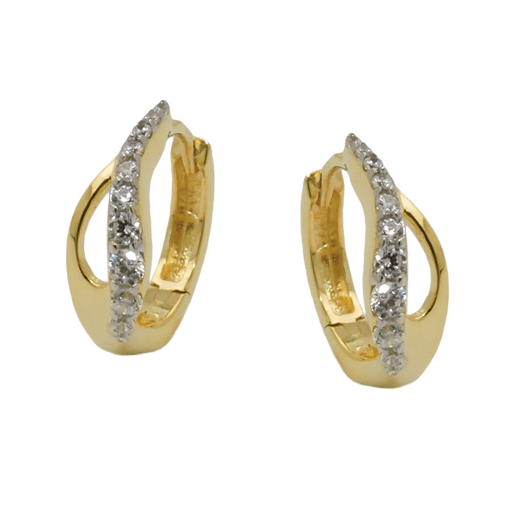 Tropfen-Klappcreole Zirkonia diagonal 13x5mm 9 Karat Gelbgold