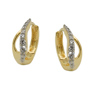 Tropfen-Klappcreole Zirkonia diagonal 13x5mm 9 Karat Gelbgold