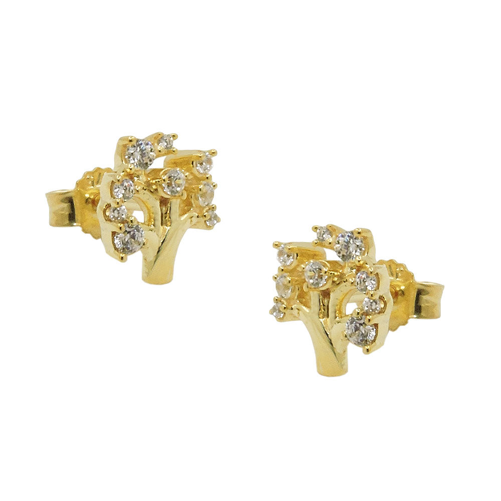 Lebensbaum-Ohrstecker Zirkonia 9x8mm 9 Karat Gelbgold