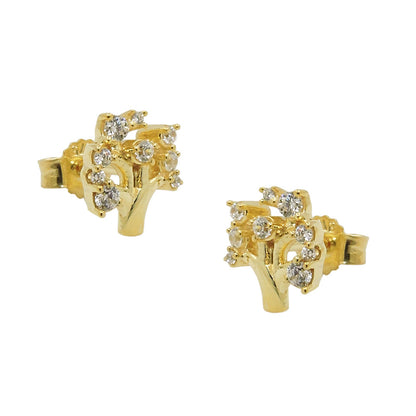 Lebensbaum-Ohrstecker Zirkonia 9x8mm 9 Karat Gelbgold