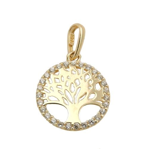 Lebensbaum-Anhänger Zirkonia-Rand 11mm 9 Karat Gelbgold
