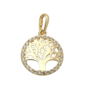 Lebensbaum-Anhänger Zirkonia-Rand 11mm 9 Karat Gelbgold