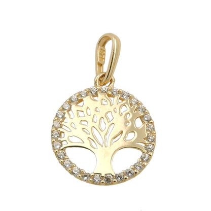 Lebensbaum-Anhänger Zirkonia-Rand 11mm 9 Karat Gelbgold