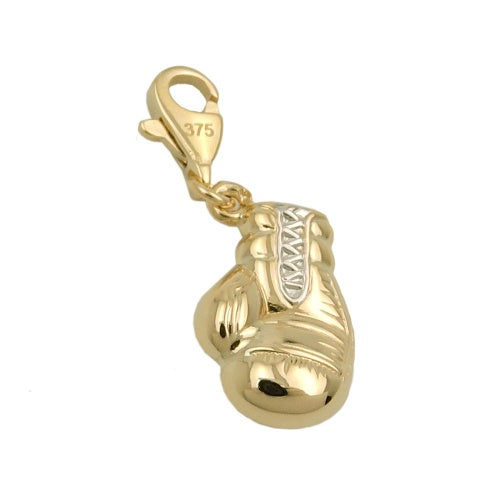 Boxhandschuh-Charm bicolor rhodiniert 14x10mm 9 Karat Gelbgold
