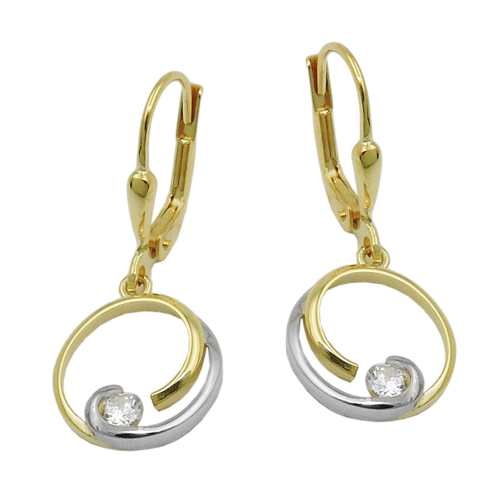 Pendel-Ohrbrisur bicolor Kreis Zirkonia 28x11mm 9 Karat Gelbgold