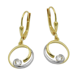 Pendel-Ohrbrisur bicolor Kreis Zirkonia 28x11mm 9 Karat Gelbgold