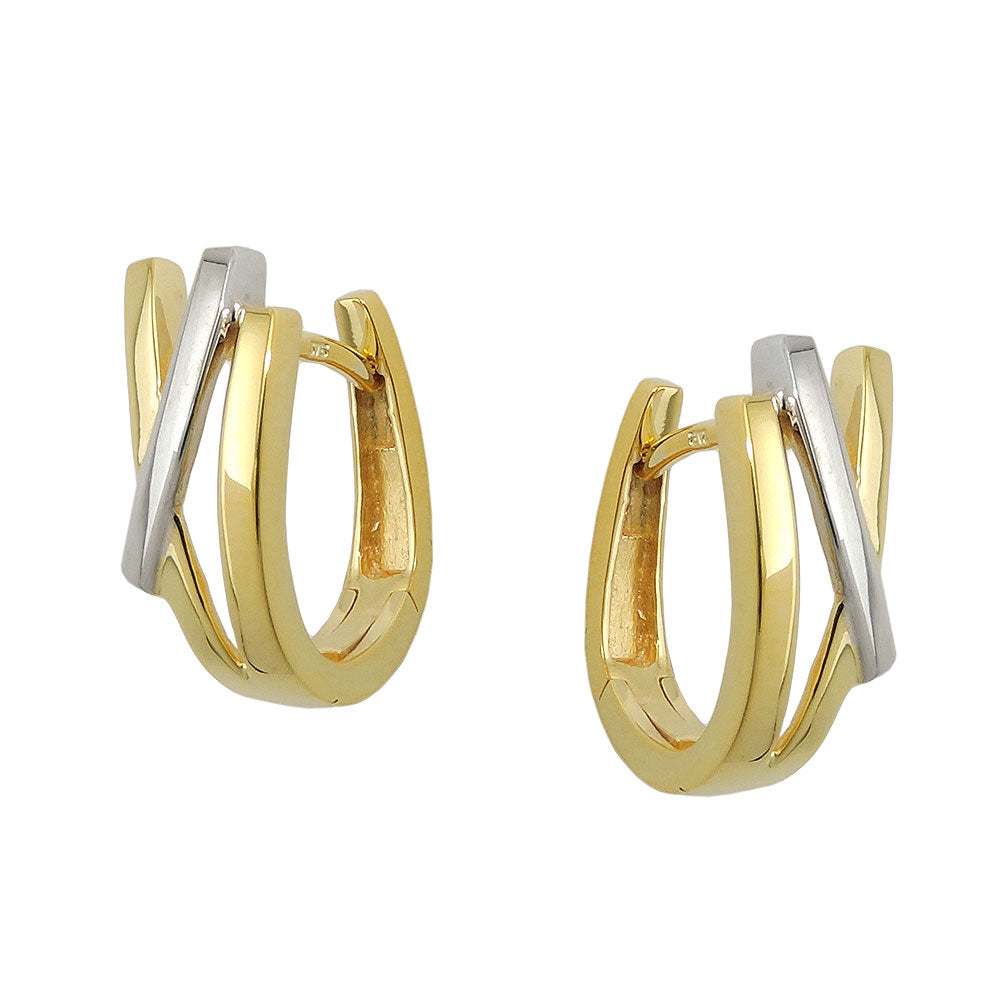 Scharniercreole bicolor rhodiniert 15x7mm 9 Karat Gelbgold