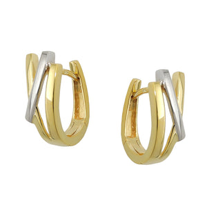 Scharniercreole bicolor rhodiniert 15x7mm 9 Karat Gelbgold