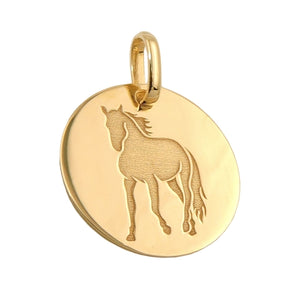 Pferde-Anhänger gravierbar glänzend 14mm 9 Karat Gelbgold