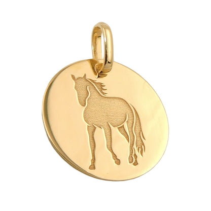 Pferde-Anhänger gravierbar glänzend 14mm 9 Karat Gelbgold