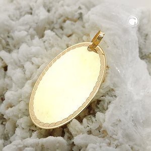 Gravuranhänger oval mit Rand beidseitig gravierbar 19x13mm 9 Karat Gelbgold