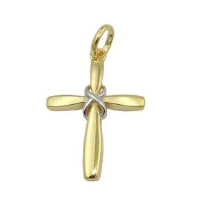 Kreuzanhänger bicolor Seilmotiv glänzend 20x14mm 9 Karat Gelbgold