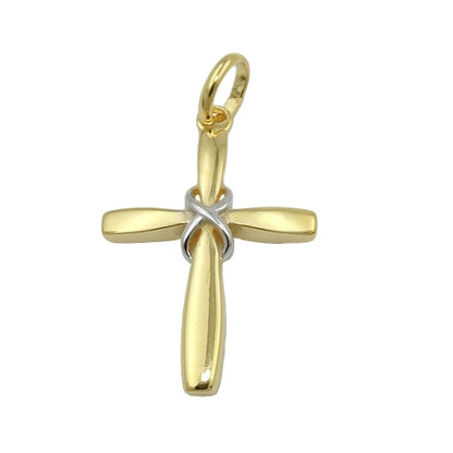 Kreuzanhänger bicolor Seilmotiv glänzend 20x14mm 9 Karat Gelbgold