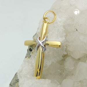 Kreuzanhänger bicolor Seilmotiv glänzend 20x14mm 9 Karat Gelbgold