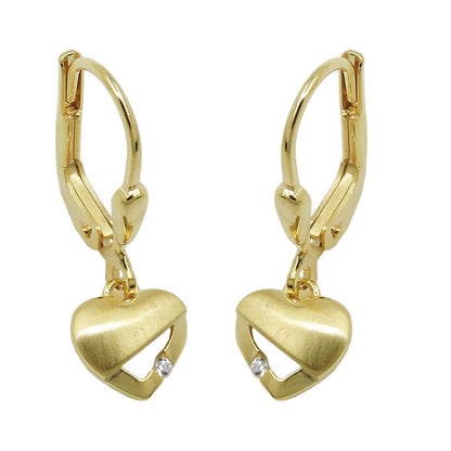 Herz-Ohrbrisur matt-glänzend Zirkonia 21x7mm 9 Karat Gelbgold