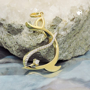 Delfin-Anhänger Micro-Pavé Zirkonia 25x20mm 9 Karat Gelbgold