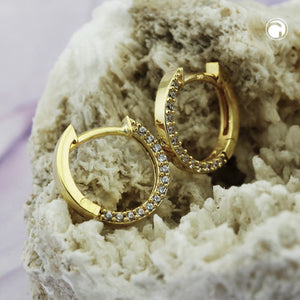 Scharniercreole Micro-Pavé 13 Zirkonias 13x2mm 9 Karat Gelbgold