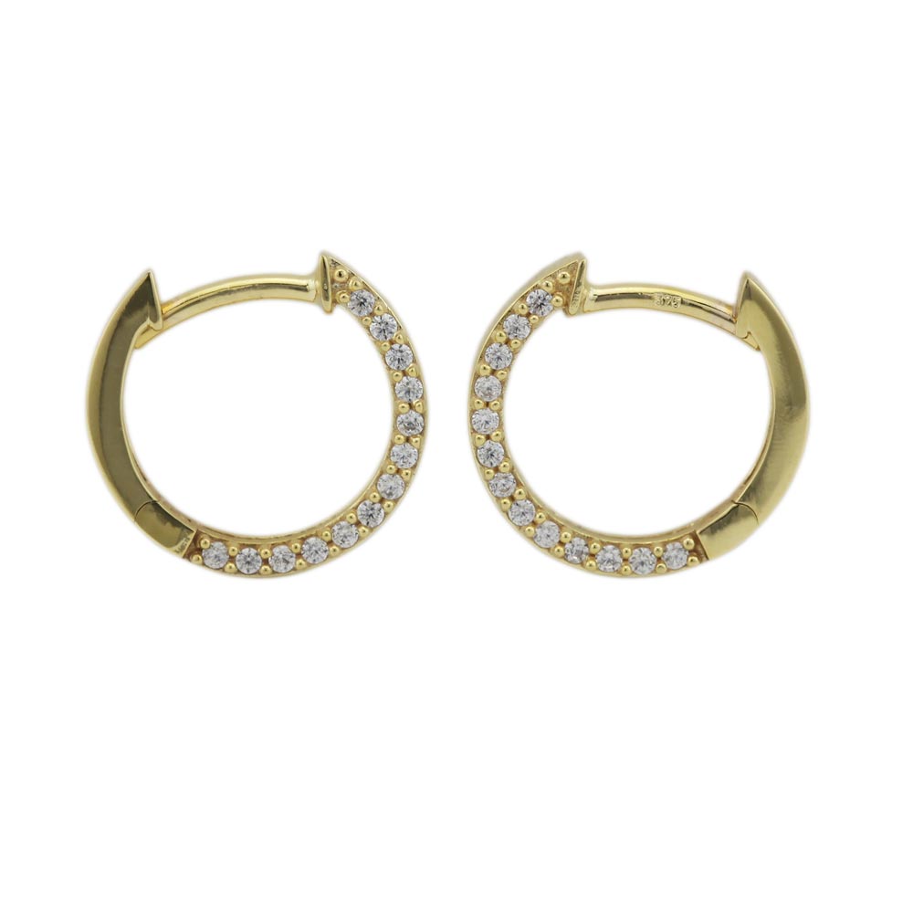 Scharniercreole Micro-Pavé 13 Zirkonias 13x2mm 9 Karat Gelbgold