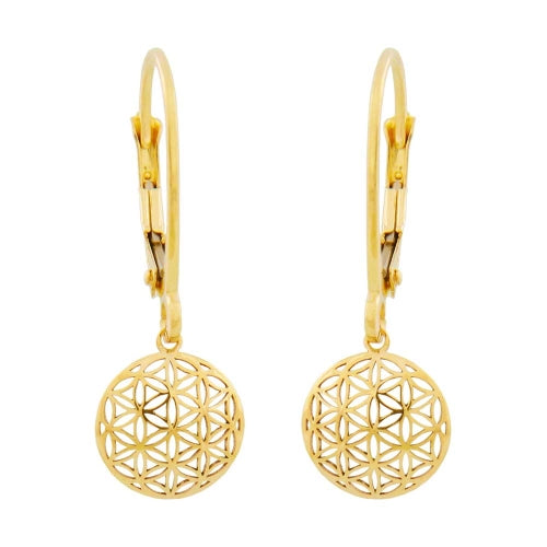 Blume-des-Lebens-Ohrbrisur gewölbt 25x9mm 9 Karat Gelbgold