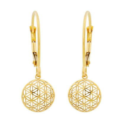 Blume-des-Lebens-Ohrbrisur gewölbt 25x9mm 9 Karat Gelbgold