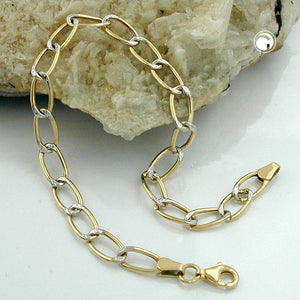Weitpanzer-Armband bicolor rhodiniert 5,5mm 19cm 9 Karat Gelbgold