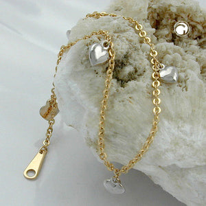 Bicolor-Armband 5 Herzen rhodiniert Ankerkette 1,7mm Gold 375 9kt 18,5cm