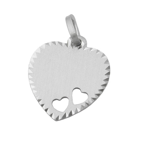 Anhänger 15x14mm Gravurplatte Herz mit 2 Herzen matt-diamantiert Silber 925