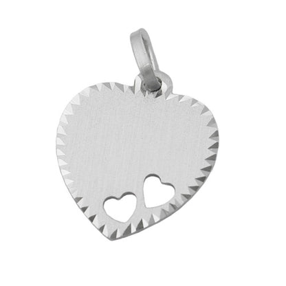 Anhänger 15x14mm Gravurplatte Herz mit 2 Herzen matt-diamantiert Silber 925