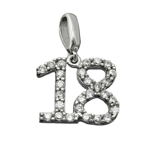 Anhänger Zahl 18 Zirkonia Micropavé rhodiniert 10x11mm, 925 Silber