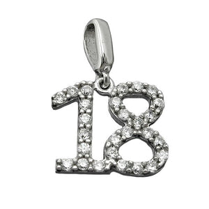 Anhänger Zahl 18 Zirkonia Micropavé rhodiniert 10x11mm, 925 Silber