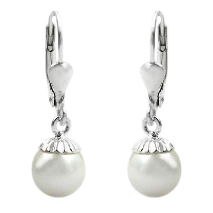 Ohrbrisur Ohrhänger Ohrringe 24x7,5mm Hänger mit Imitat-Perle Silber 925