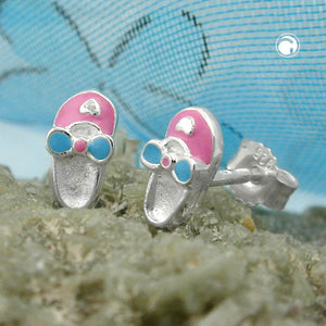 Ohrstecker Ohrring 8x4mm Kinderohrring Schuh rosa-hellblau lackiert Silber 925