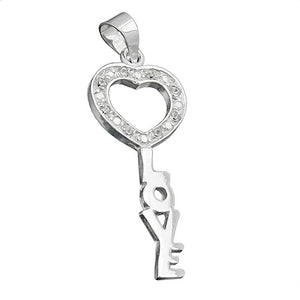 Anhänger 28x12mm Schlüssel LOVE mit Zirkonias glänzend Silber 925