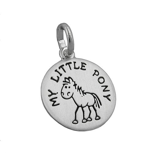 Anhänger 12mm mit Gravur  MY LITTLE PONY  Pony schwarz lackiert matt Silber 925