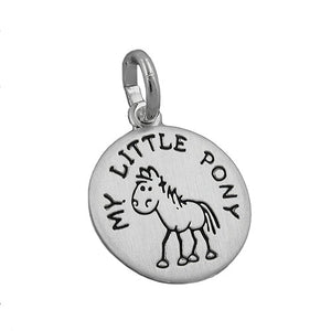 Anhänger 12mm mit Gravur  MY LITTLE PONY  Pony schwarz lackiert matt Silber 925