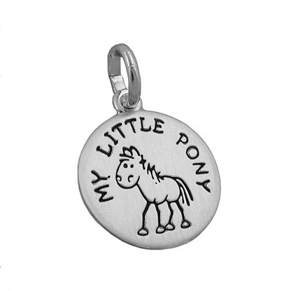 Anhänger 12mm mit Gravur  MY LITTLE PONY  Pony schwarz lackiert matt Silber 925