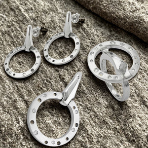 Set - bestehend aus Ohrring - Anhänger - Ring Zirkonias mattiert rhodiniert Silber 925