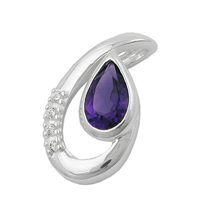 Anhänger 18x10mm Amethyst mit 4 Zirkonias glänzend Silber 925