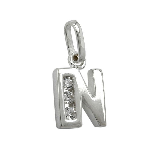Anhänger 15x12mm Buchstabe N teilmattiert glänzend Silber 925